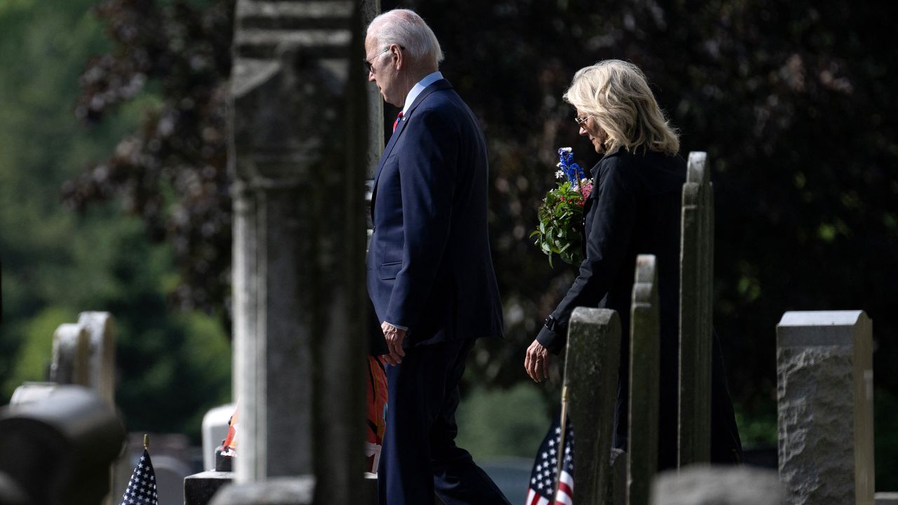 President Joe Biden and first lady Jill Biden leave Saint Joseph on the Brandywine Catholic Church after memorial mass on the anniversary of their death of her son Beau Biden, on May 30, 2023, in Wilmington, Delaware.