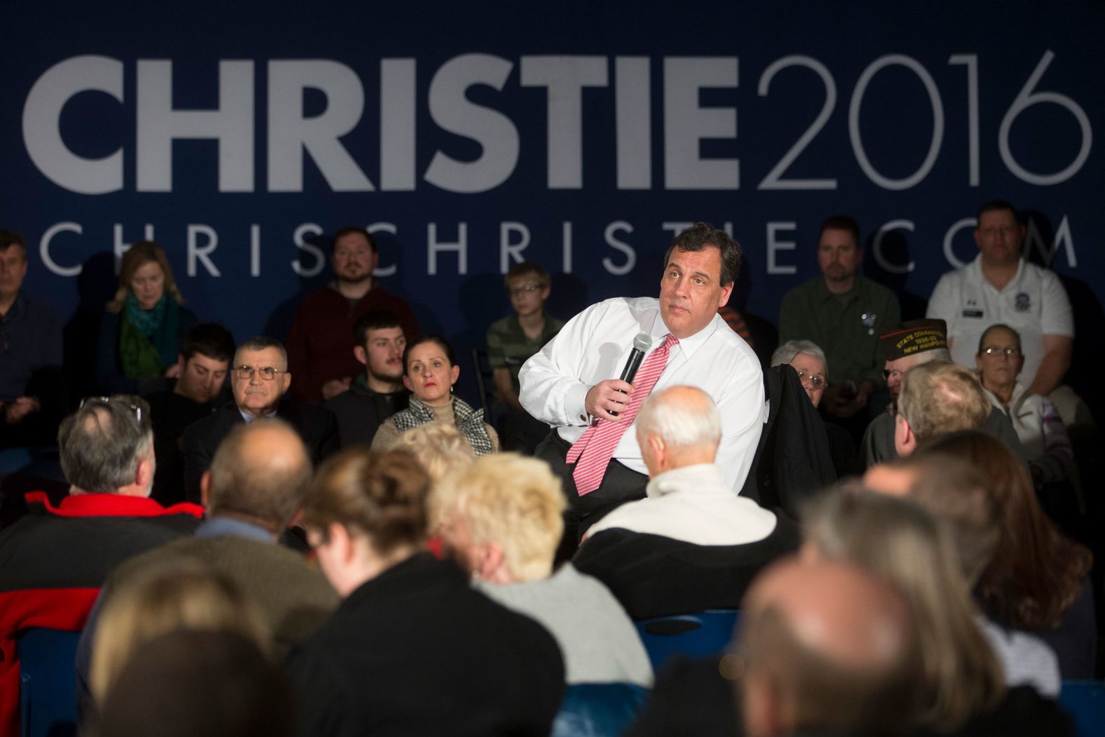 Christie, as a presidential candidate, listens to a question during a campaign stop in Concord, New Hampshire, in January 2016.