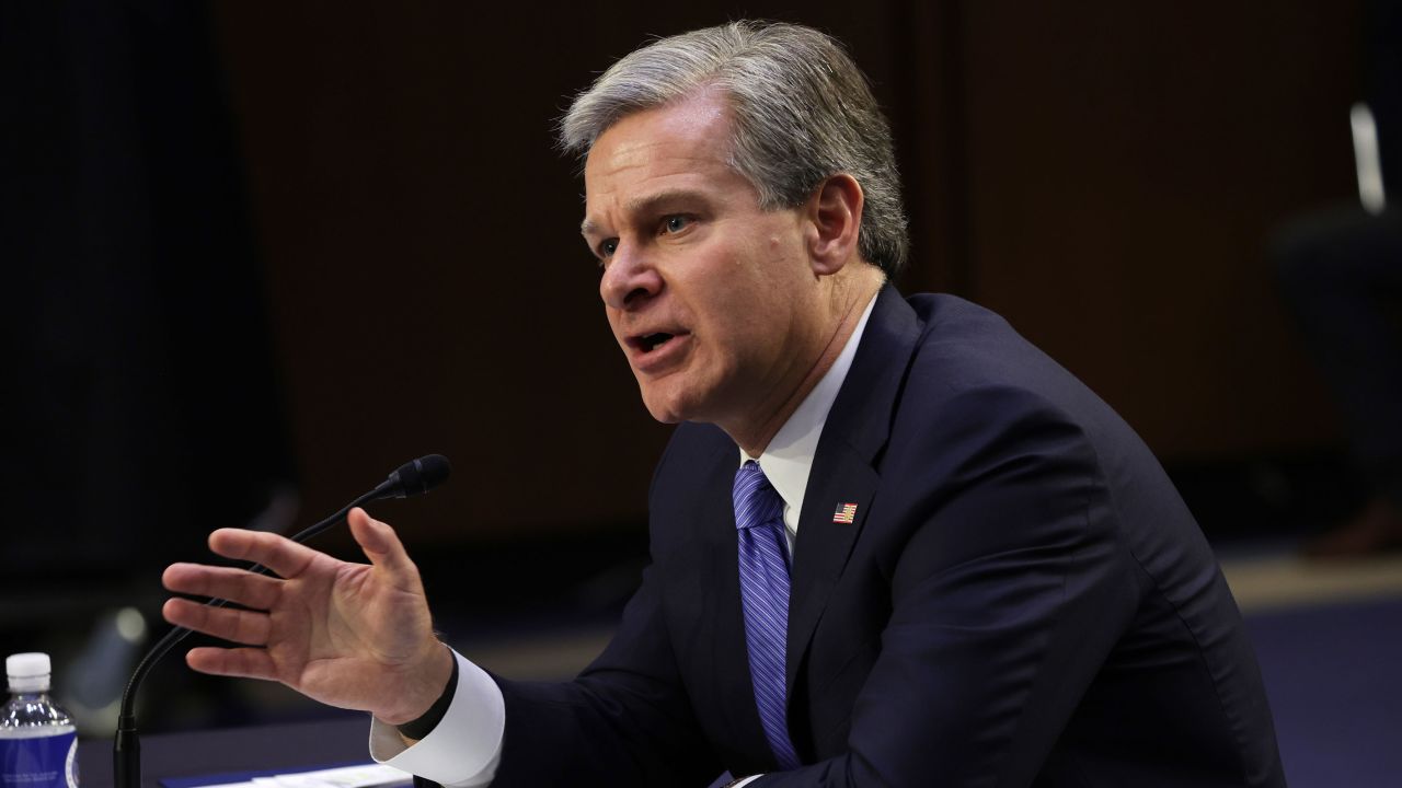 FBI Director Christopher Wray testifies during a hearing before Senate Judiciary Committee at Hart Senate Office Building on Capitol Hill August 4, 2022 in Washington, DC.