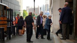 Members of Pittsburgh's Jewish community enter the Federal courthouse in Pittsburgh for the first day of trial for Robert Bowers, the suspect in the 2018 synagogue massacre on Tuesday, May 30, 2023, in Pittsburgh.  Bowers could face the death penalty if convicted of some of the 63 counts he faces which claimed the lives of worshippers from three congregations who were sharing the building, Dor Hadash, New Light and Tree of Life. (AP Photo/Jessie Wardarski)