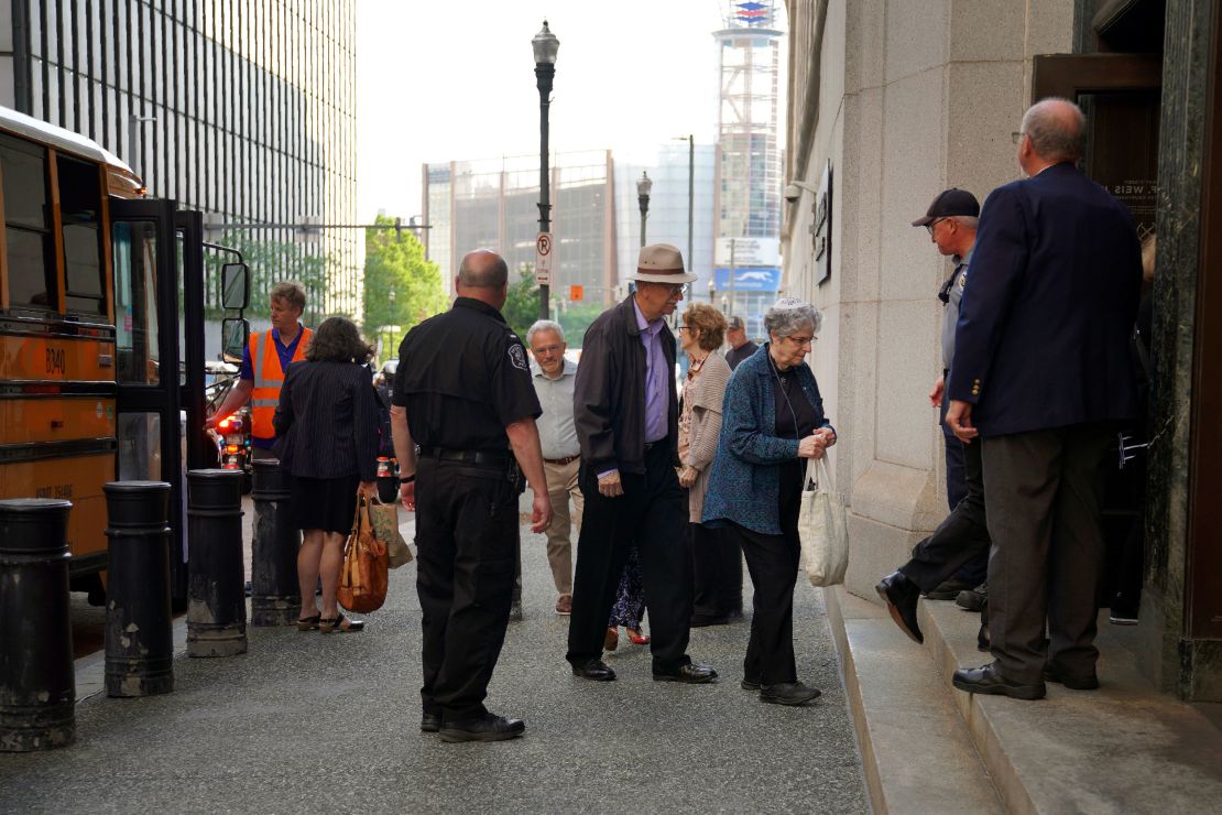 Members of Pittsburgh's Jewish community enter the federal courthouse in Pittsburgh for the first day of the trial for Robert Bowers on Tuesday, May 30.