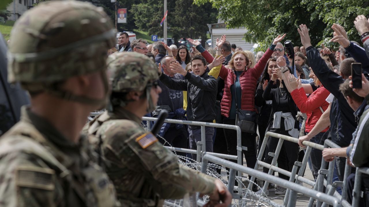 Ethnic Serbs protested the installation of ethnically Albanian mayors.