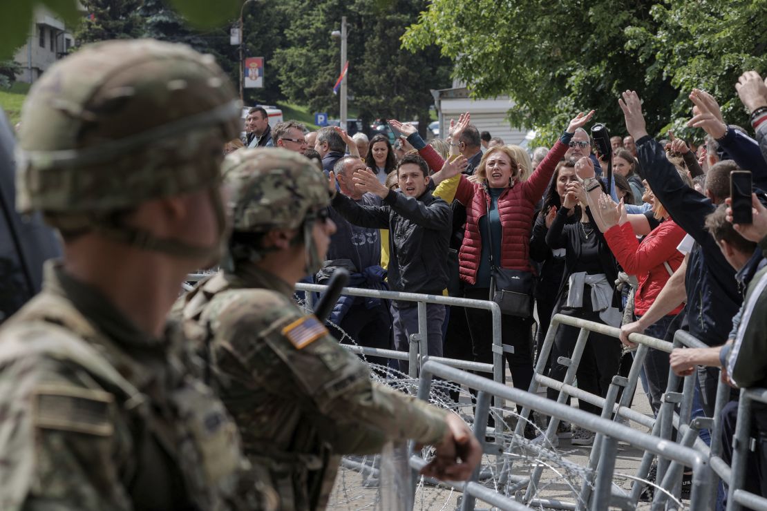 Ethnic Serbs protested the installation of ethnically Albanian mayors.