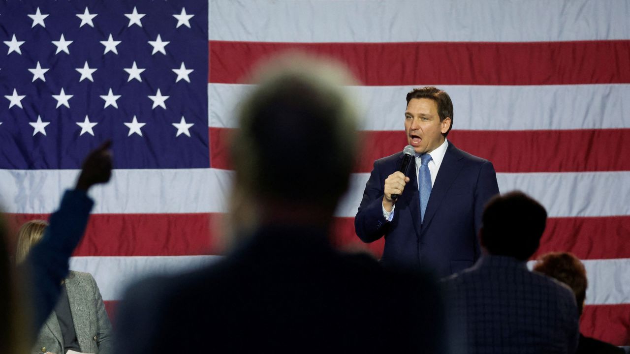 Florida Governor Ron DeSantis makes his first trip to the early voting state of Iowa for a book tour stop at the Iowa State Fairgrounds in Des Moines, Iowa in March.