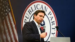 Florida Gov. Ron DeSantis speaks during an Iowa GOP reception on May 13, 2023 in Cedar Rapids, Iowa.