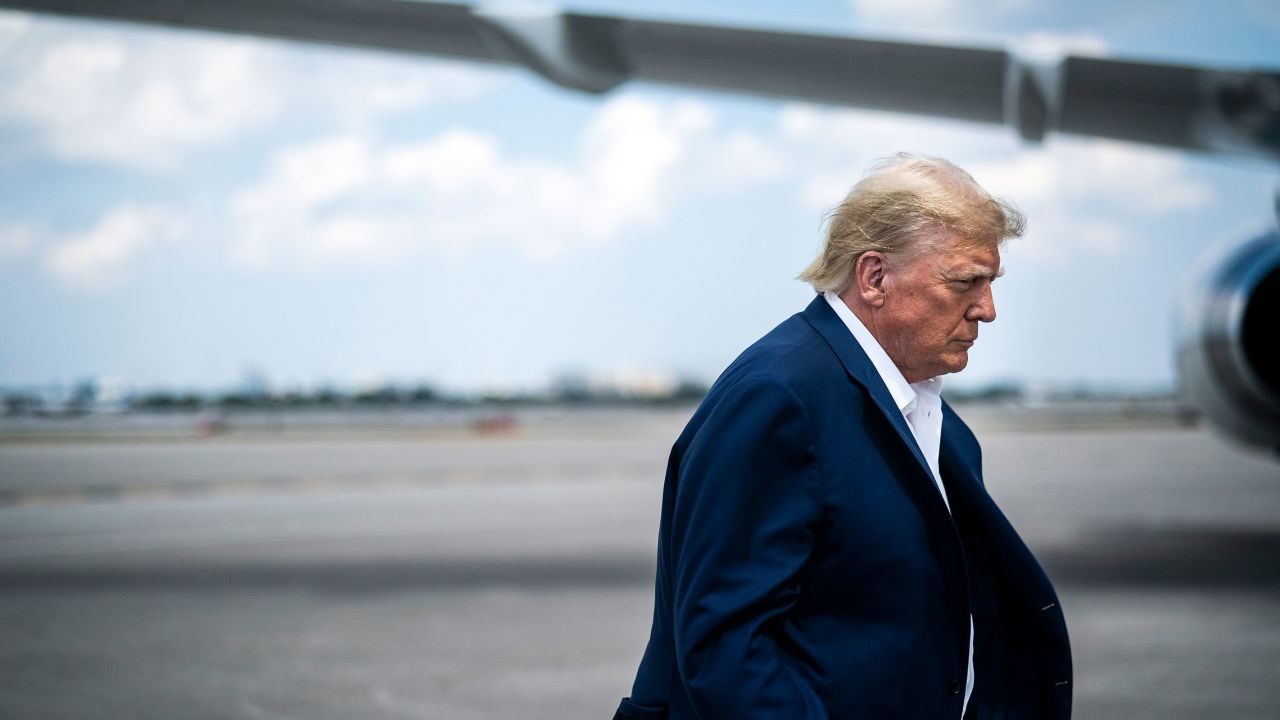 Former President Donald Trump boards his airplane, known as Trump Force One, in route to Iowa at Palm Beach International Airport on Monday, March 13, in West Palm Beach, Florida.