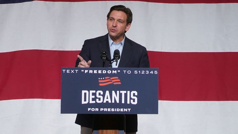 Ron DeSantis, governor of Florida, speaks during a campaign kickoff event in Clive, Iowa, US, on Tuesday, May 30, 2023. DeSantis is kicking off his 2024 Republican presidential campaign this week with trips to early voting states where he must prove that he can engage in the retail politics necessary to attract primary voters. Photographer: Al Drago/Bloomberg via Getty Images