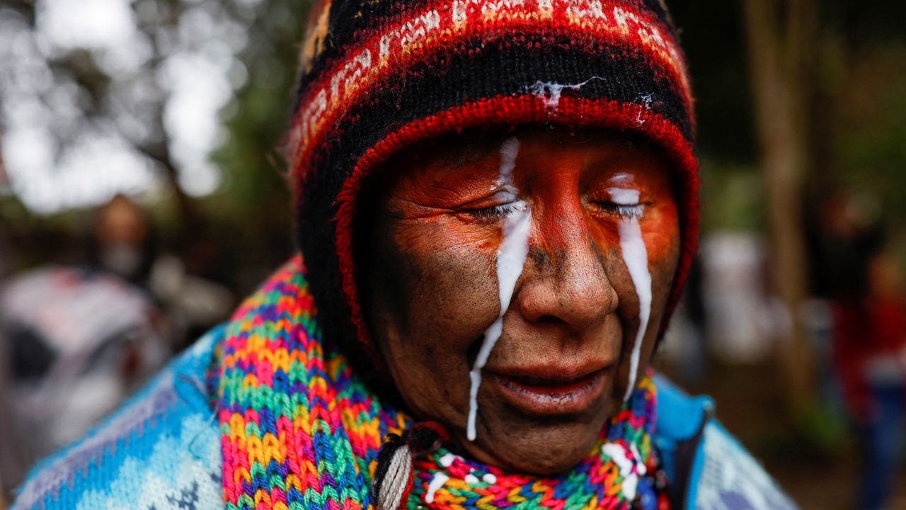 Indigenous protesters closed a highway in Sao Paulo on May 30. 