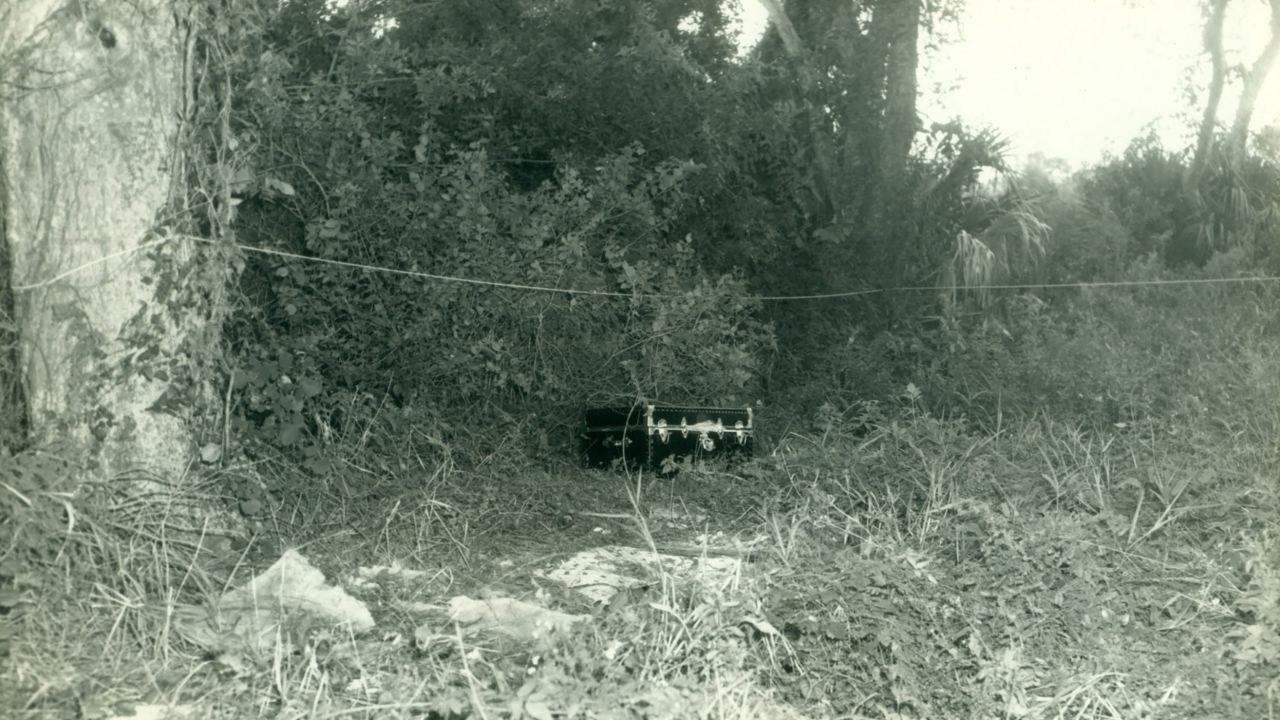 A trunk found in a wooded area on October 31, 1969. 