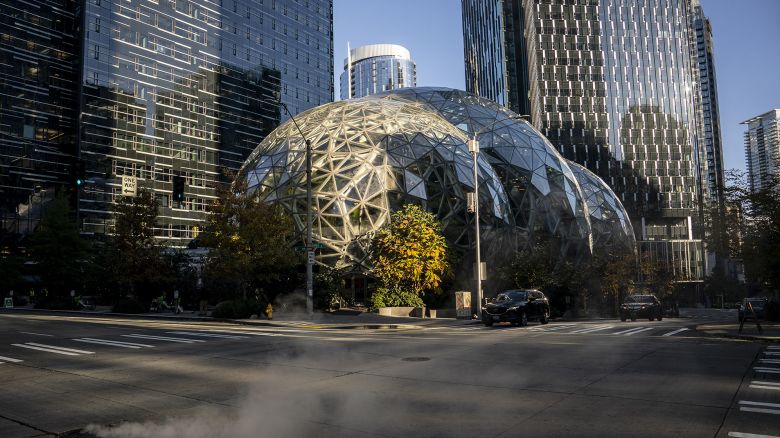 The exterior of The Spheres is seen at the Amazon.com Inc. headquarters on November 14, 2022 in Seattle, Washington. 