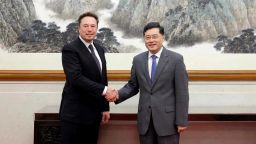 Chinese State Councilor and Foreign Minister Qin Gang meets Tesla Chief Executive Officer Elon Musk in Beijing, China, in this handout image released by China's Ministry of Foreign Affairs May 30, 2023. 