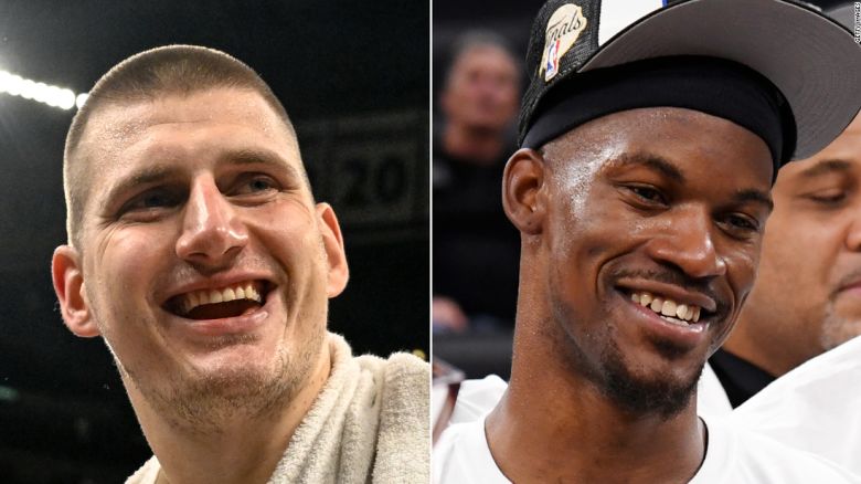 Nikola Jokic of the Denver Nuggets and Jimmy Butler of the Miami Heat. 