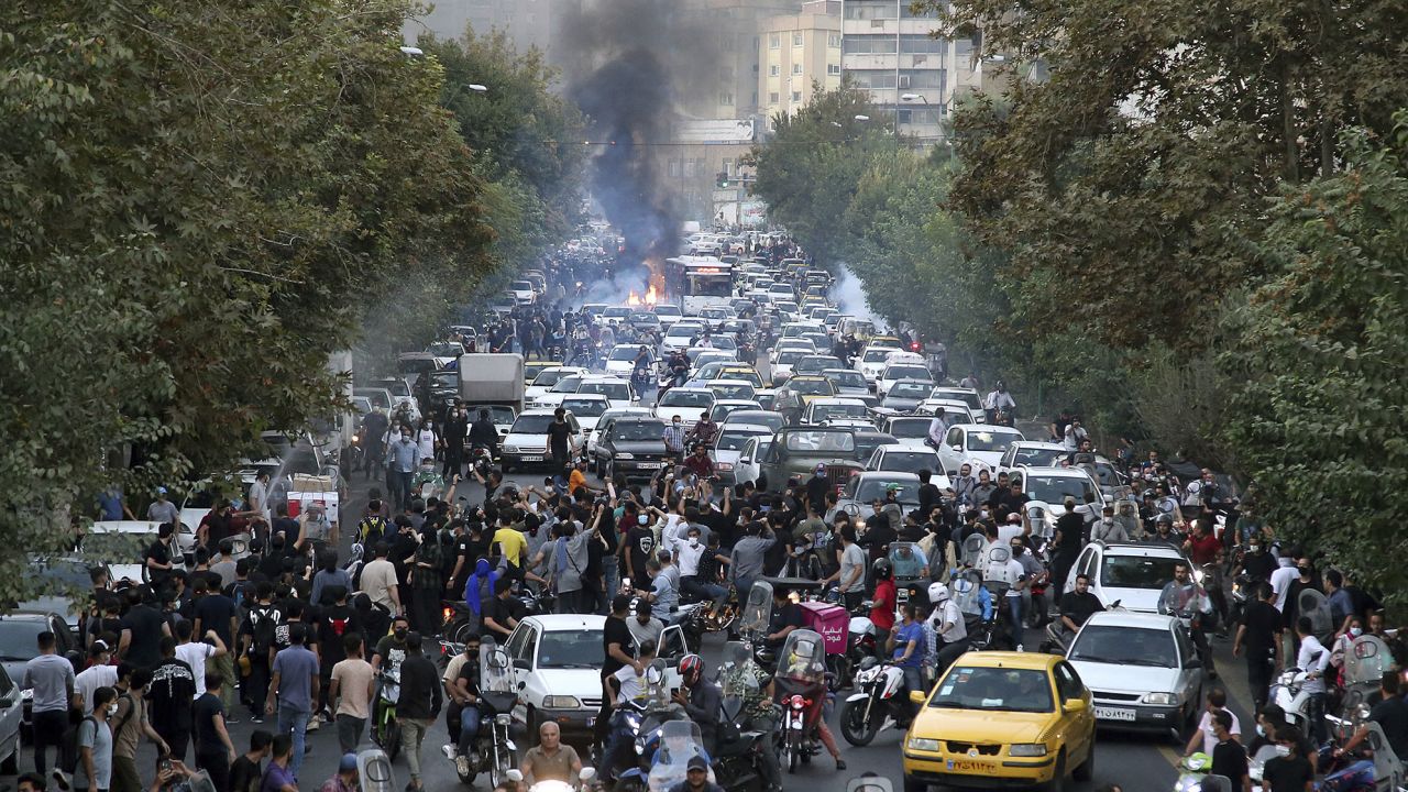 Protesters in downtown Tehran, Iran, after the death Mahsa Amini.