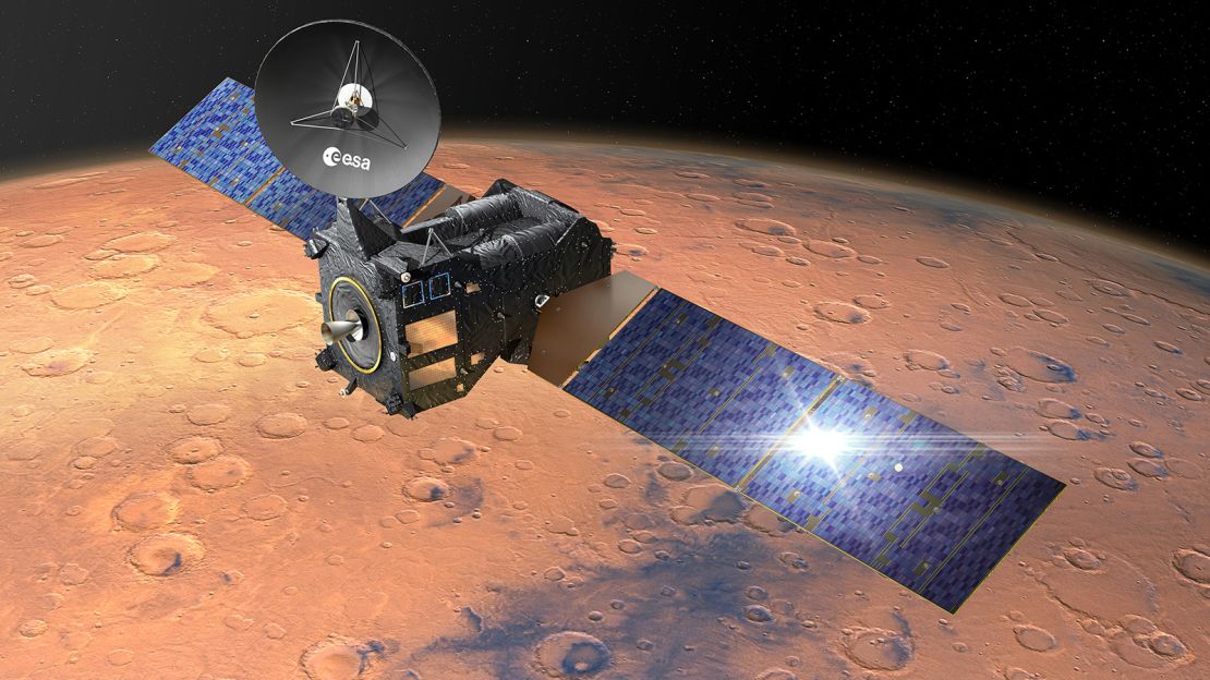 ExoMars Trace Gas Orbiter at Mars. TGO will be launched in 2016 with Schiaparelli, the entry, descent and landing demonstrator module. It will search for evidence of methane and other atmospheric gases that could be signatures of active biological or geological processes on Mars. TGO will also serve as a communications relay for the rover and surface science platform that will be launched in 2018.