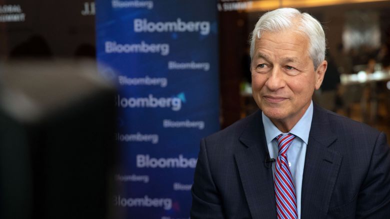 Jamie Dimon, chairman and chief executive officer of JPMorgan Chase & Co., during a Bloomberg Television interview on the sidelines of the JPMorgan Global China Summit in Shanghai, China, on Wednesday, May 31, 2023. Dimon said JPMorgan Chase & Co. will be in China in both good and bad times, remaining committed to doing business in the Communist Party-ruled nation as political tensions grow. 