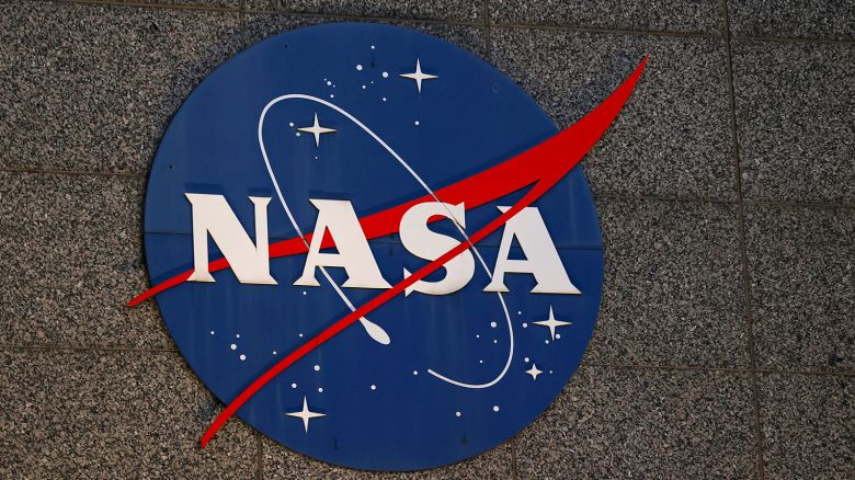 A detail view of the NASA logo, Sunday, Dec. 12, 2021, in Cleveland. (Aaron M. Sprecher via AP)