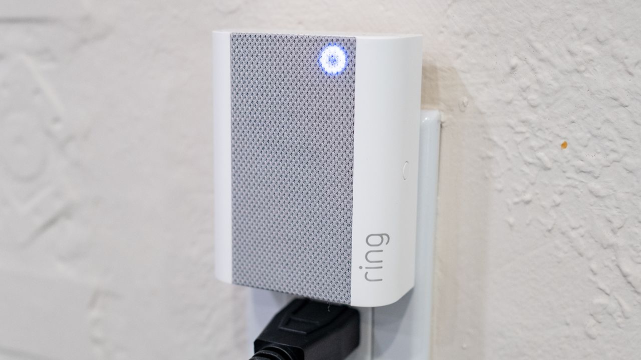 Close-up of Ring Chime for Ring Video Doorbell system from Amazon in smart home in Lafayette, California, May 17, 2021.