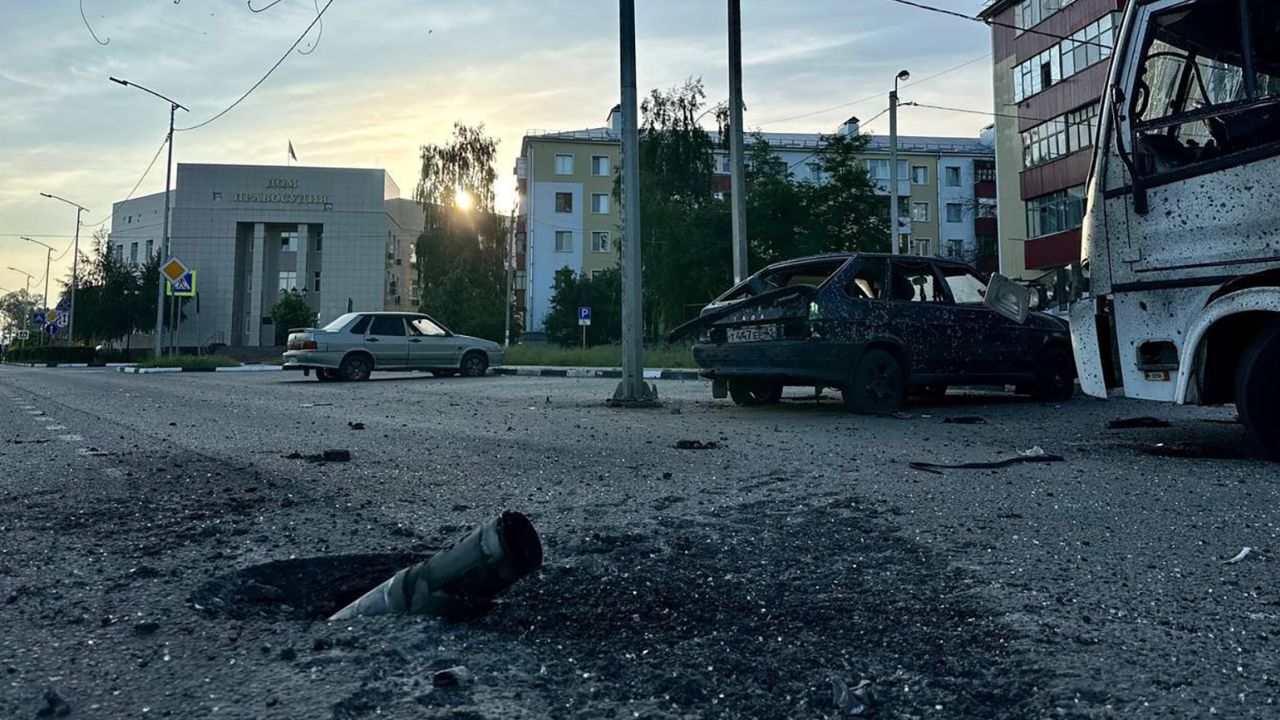 This picture shows the aftermath of a strike overnight in Belgorod region, Russia on May 31, 2023.