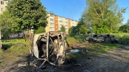This picture shows the aftermath of a strike overnight in Belgorod region, Russia on May 31, 2023.