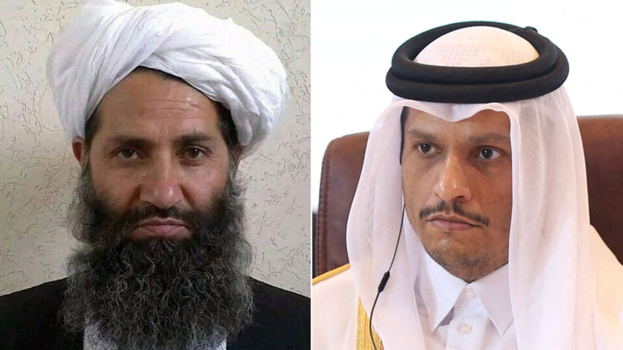 Hibatullah Akhundzada and Mohammed bin Abdulrahman bin Jassim Al Thani.