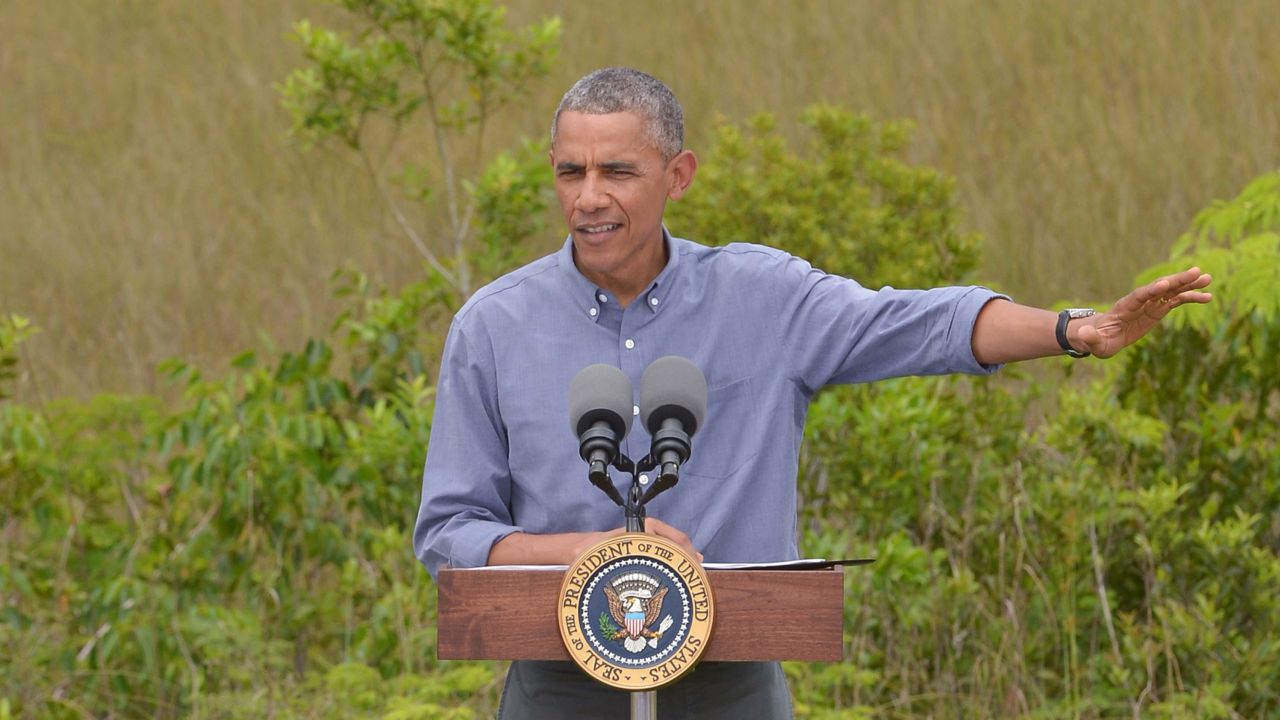 US President Barack Obama speaks from the Ernest Coe Visitor Center at the Everglades National Park, Florida on April 22, 2015.