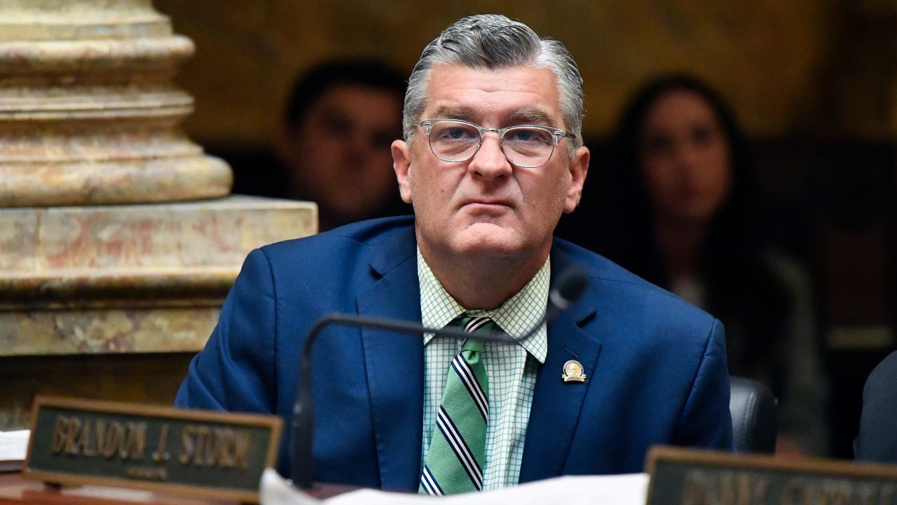 State Sen. Robby Mills listens during the legislative session at the Kentucky State Capitol in Frankfort, Kentucky, in March.