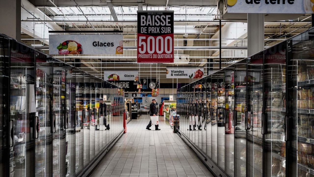 A customer shops in a Casino hypermarket in central France on April 28, 2023.