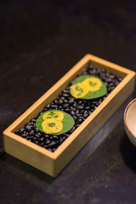 Over a 10-course set menu, Malonga takes diners on a tour of the continent, echoing the two-year trip he took across 48 African countries before opening Meza Malonga in 2020. These delicate bites feature sweet potato and vanilla from Madagascar, one of Africa's island nations.