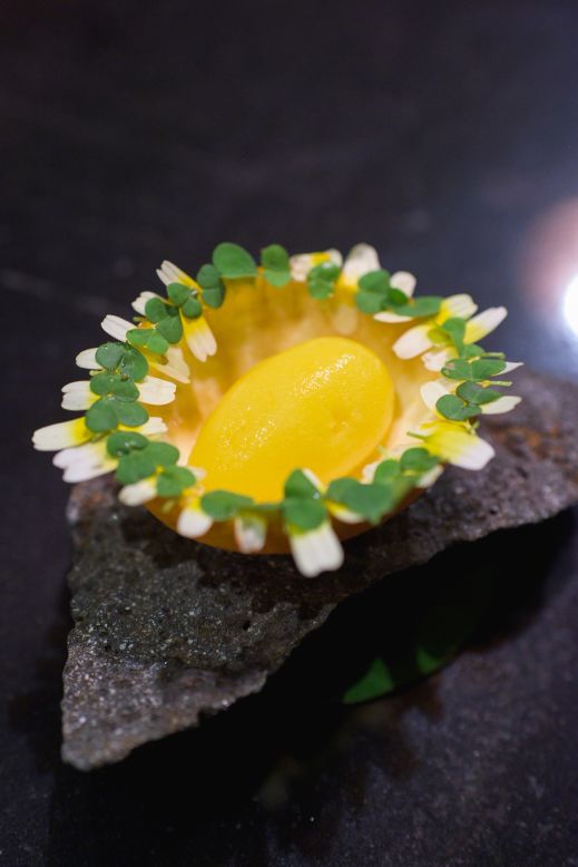 "Food doesn't have borders," says Malonga. By taking ingredients from across Africa -- such as in the sorbet pictured here, which uses oranges from Rwanda and olive oil from Algeria -- Malonga hopes to showcase the variety and quality of African produce.