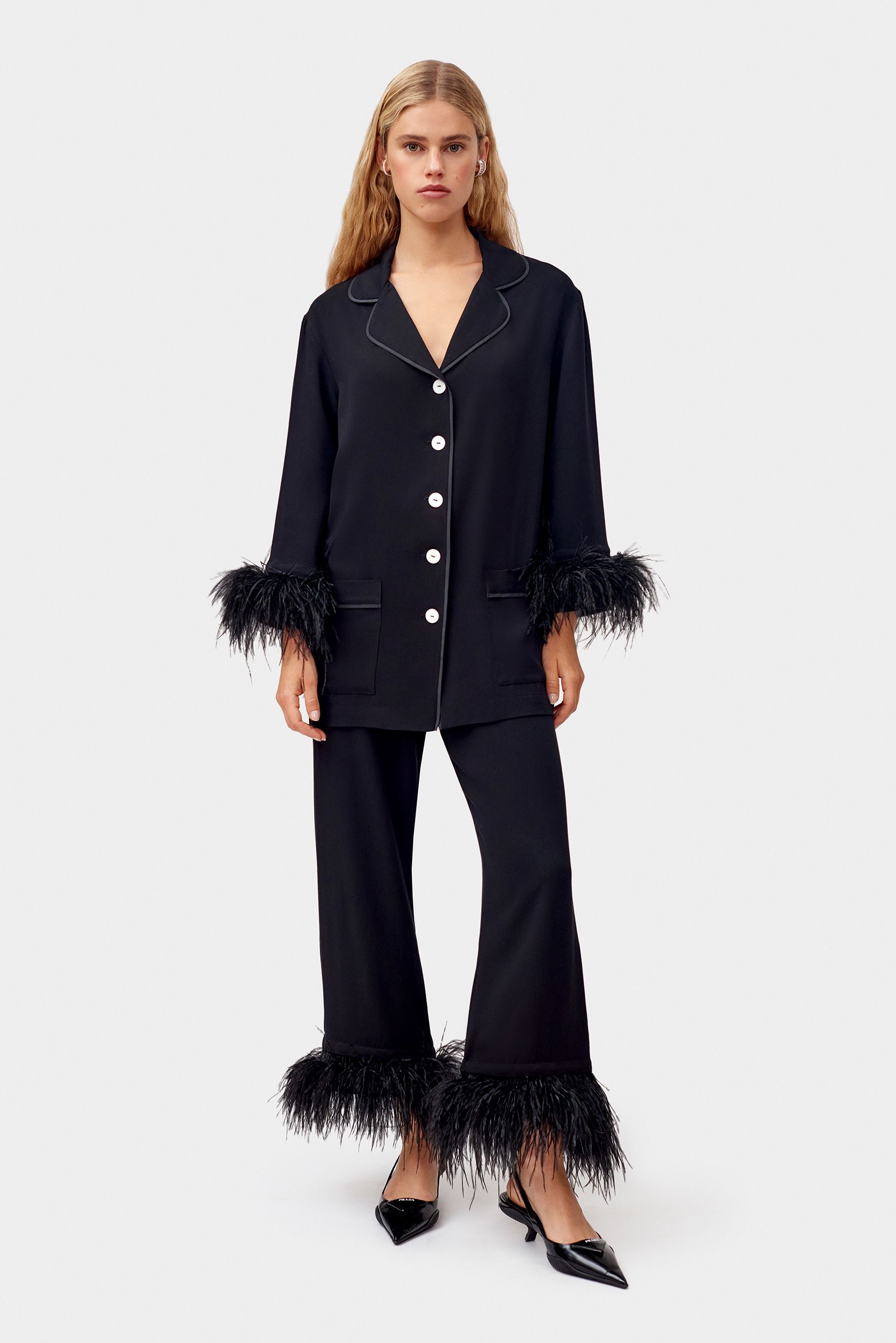 Leah Feather Trim Jumpsuit in Black