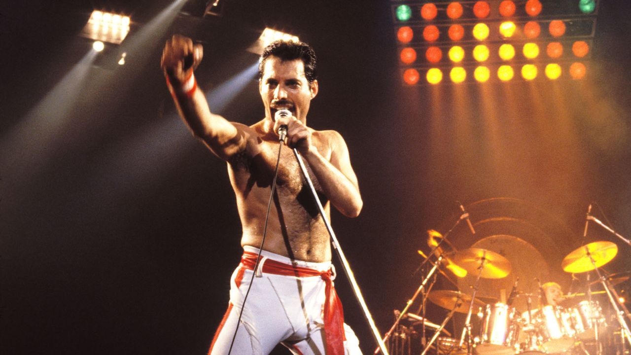 Freddie Mercury of Queen, 1982 Tour at the Various Locations in Oakland, California (Photo by Steve Jennings/WireImage)