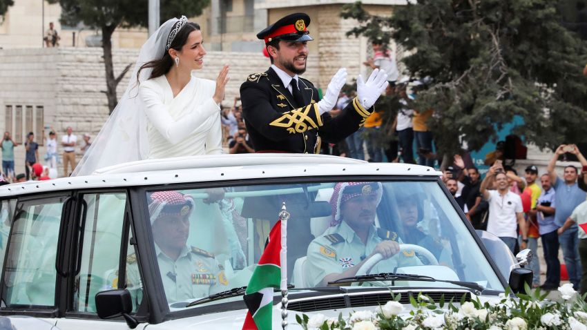 The convoy carrying Jordan's Crown Prince Hussein and Rajwa Al Saif leaves, on the day of their royal wedding in Amman, Jordan, June 1, 2023. 