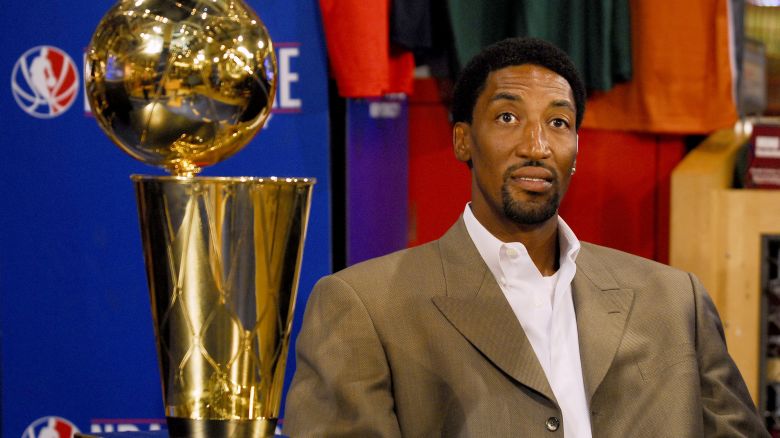 Scottie Pippen with The 2006 NBA Finals Trophy during NBA Legends Scottie Pippen and Walt "Clyde" Frazier Announce 2006 Finals Trophy Tour at NBA Store in New York City, New York, United States. (Photo by Jemal Countess/WireImage)