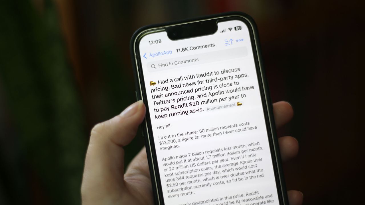 Reddit's paywall "is close to Twitter pricing" and is not "anything based in reality or remotely reasonable," said Christian Selig, developer of the Apollo app, in a Reddit post on Wednesday. 