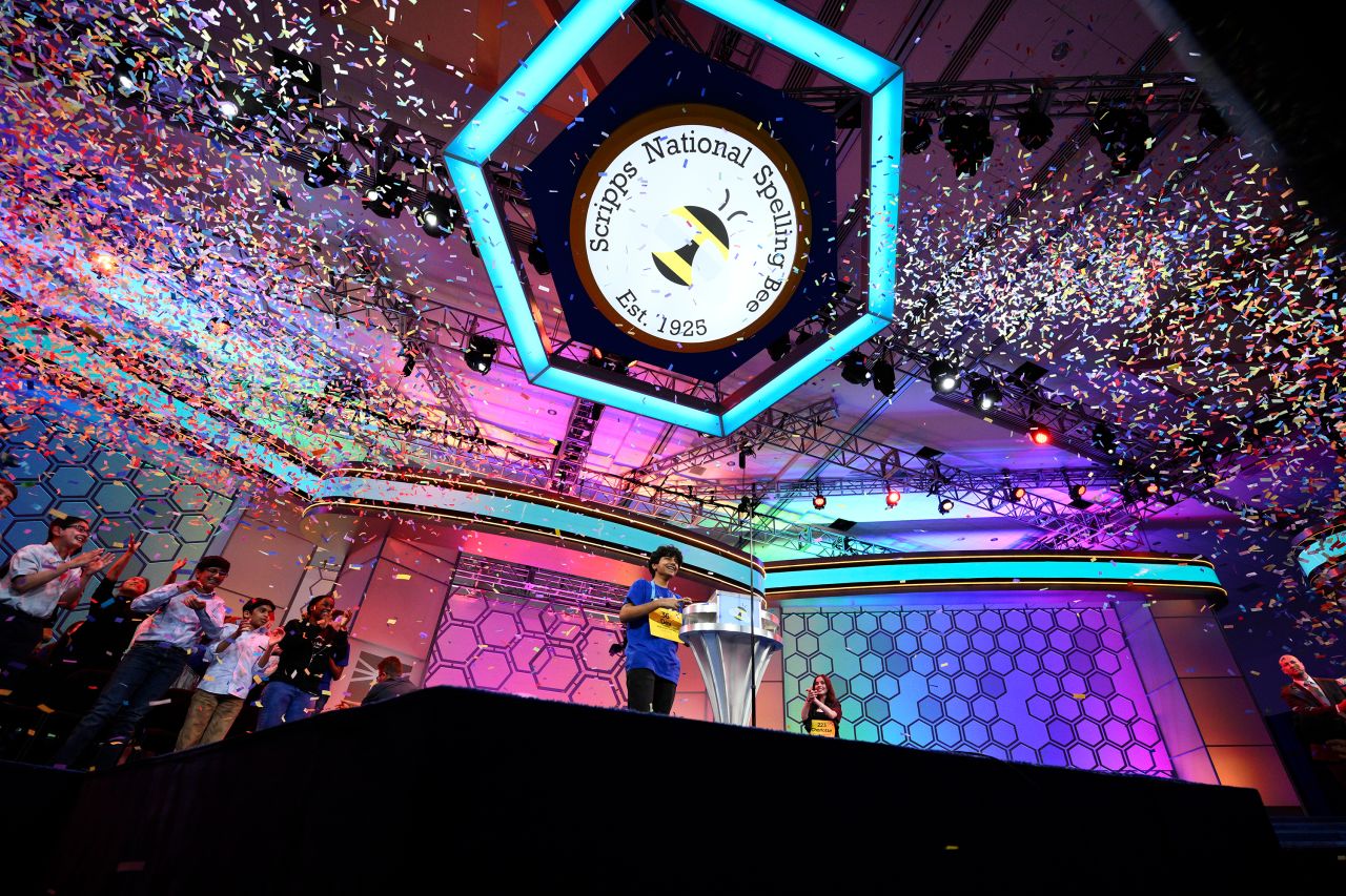 Confetti flies after Dev Shah, a 14-year-old from Largo, Florida, <a href="https://www.cnn.com/2023/06/01/us/scripps-spelling-bee-2023-winner/index.html" target="_blank">won the Scripps National Spelling Bee</a> on Thursday, June 1.