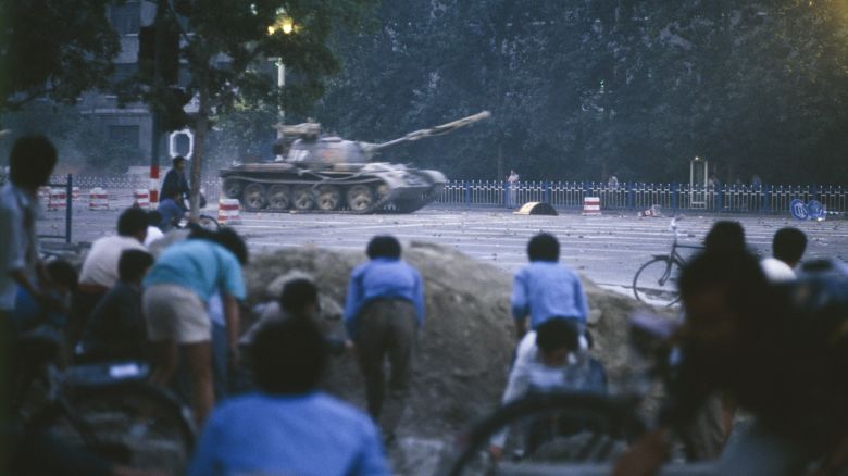The protest movement of students that started seven weeks ago in Tiananmen Square ended in a blood bath with various sources claiming that between 1,500 and 4,000 demonstrators were killed and 10,000 wounded. During the night of June 3 to June 4, 1989 the People's Liberation Army opened fire on the crowd and forced the last blockades with tanks; the students were demonstrating to demand more democracy and freedom of thought from the Chinese government. (Photo by Jacques Langevin/Getty Images)