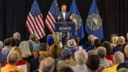 Republican presidential candidate Florida Gov. Ron DeSantis delivers remarks during his "Our Great American Comeback" Tour stop on June 1 in Laconia, New Hampshire. 