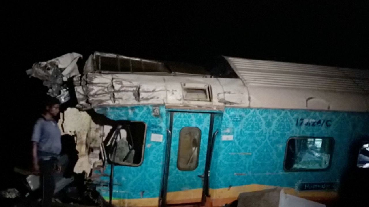 A damaged train carriage, following the deadly collision in Balasore, India, on June 2.