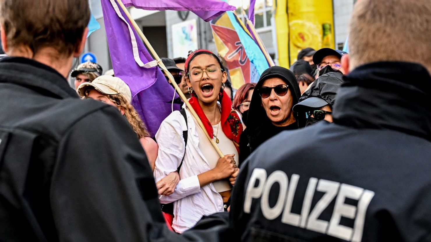 Protesters faced down police during a protest in solidarity with Lina E. in Berlin, Germany, on May 31.