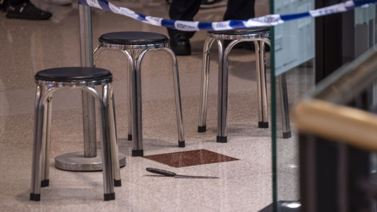The crime scene at the mall in Hong Kong where two women were stabbed to death in a seemingly random attack on June 2.