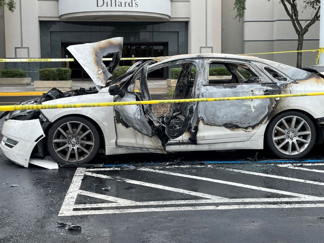 The car after the fire was extinguished.