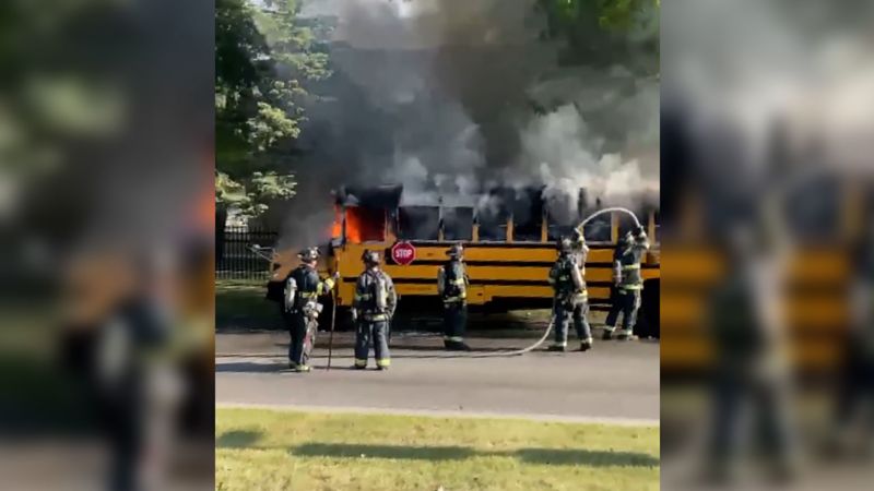 NextImg:Milwaukee school bus goes up in flames seconds after driver safely evacuates all 37 students | CNN