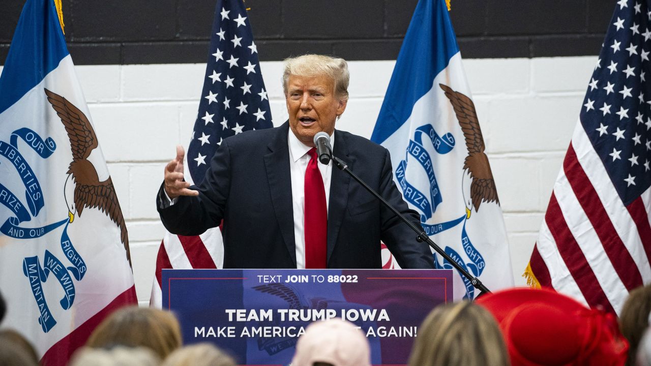 Former President Donald Trump speaks at an event in Grimes, Iowa, on June 1, 2023.