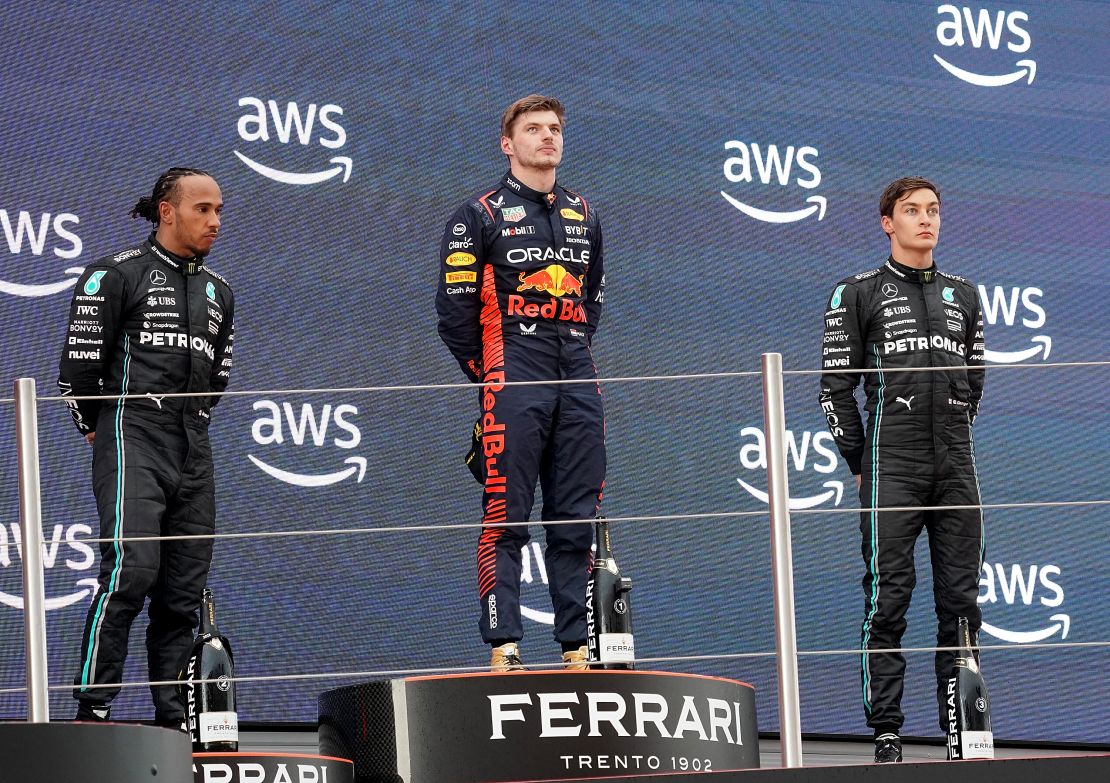 Russell and Hamilton finished on the podium behind Verstappen.