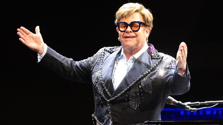 Elton John performs during the first UK stop on his "Farewell Yellow Brick Road" Tour at M&S Bank Arena on March 23, 2023 in Liverpool, England. 