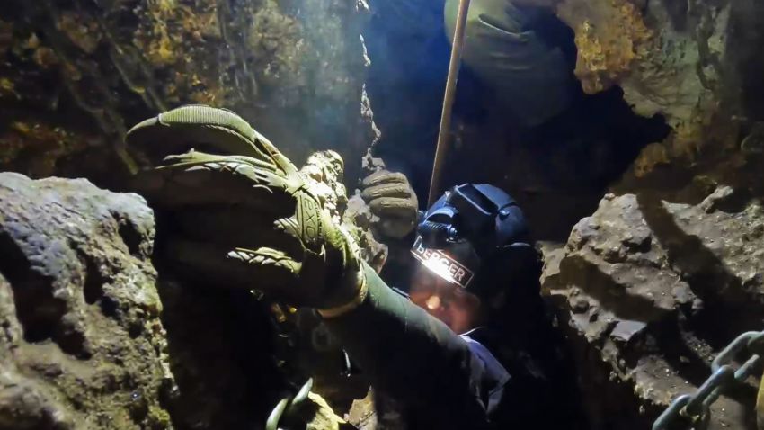 National Geographic Explorer-in-Residence and leader of the excavation expedition, Lee Berger, inside the last reach out of the chute labyrinth inside the Rising Star cave. Photo Courtesy Lee Berger