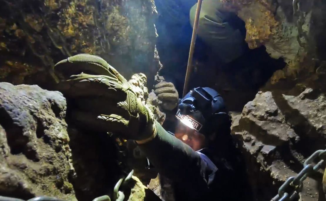 National Geographic Explorer-in-Residence and leader of the excavation expedition, Lee Berger, inside the last reach out of the chute labyrinth inside the Rising Star cave. Photo Courtesy Lee Berger