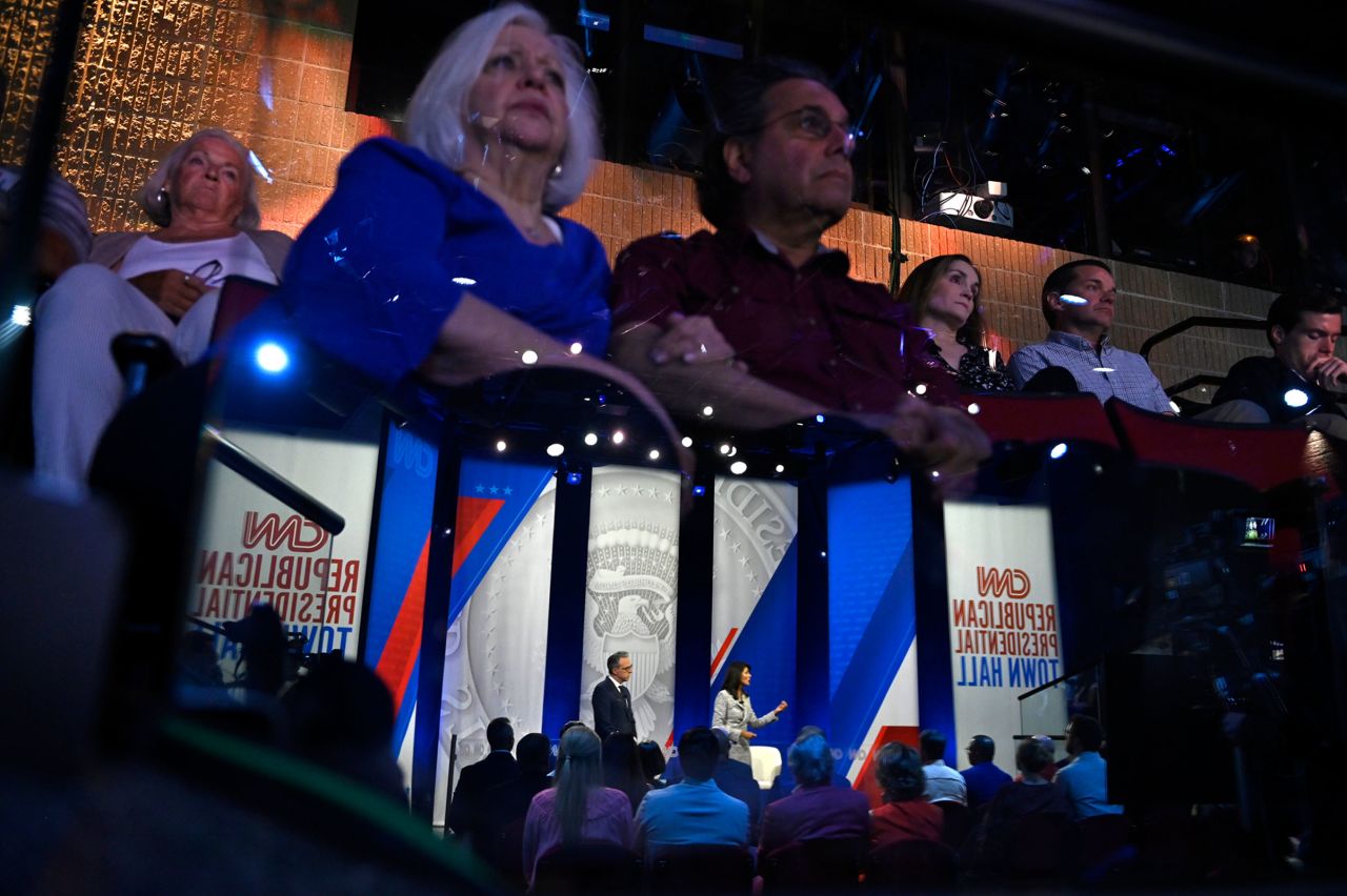 Haley participates in a <a href="https://www.cnn.com/2023/06/04/politics/nikki-haley-cnn-town-hall-takeaways/index.html" target="_blank">CNN town hall event</a> moderated by Jake Tapper in Des Moines, Iowa, in June 2023.