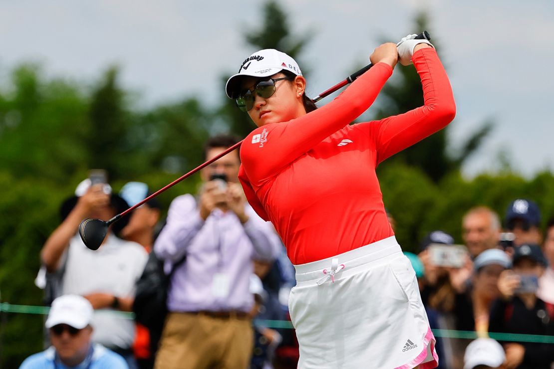 Rose Zhang at the first tee during the final round of the LPGA Mizuho Americas Open on Sunday.