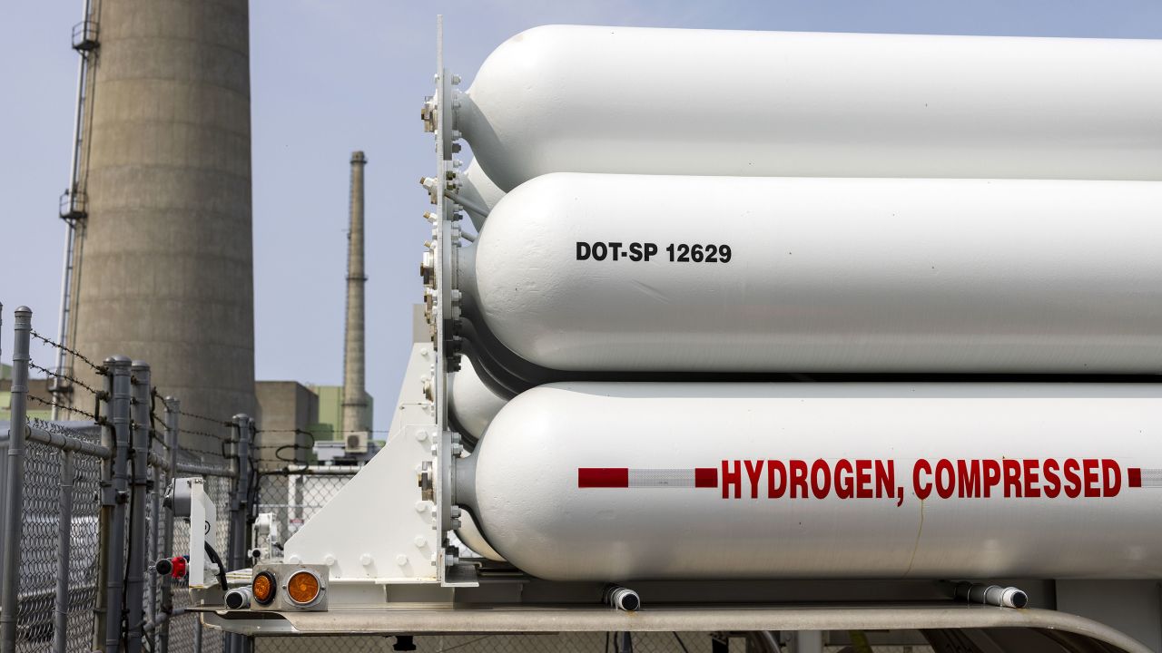 Hydrogen tanks in a storage area at the Constellation Nine Mile Point Nuclear Station in Scriba, New York, on May 9.
